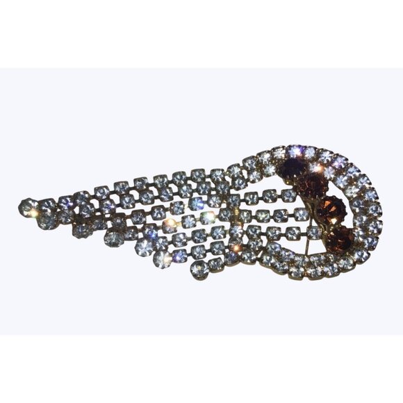Rhinestone Brooch With Cascading Clear and Amber Crystals Vintage - Picture 4 of 16